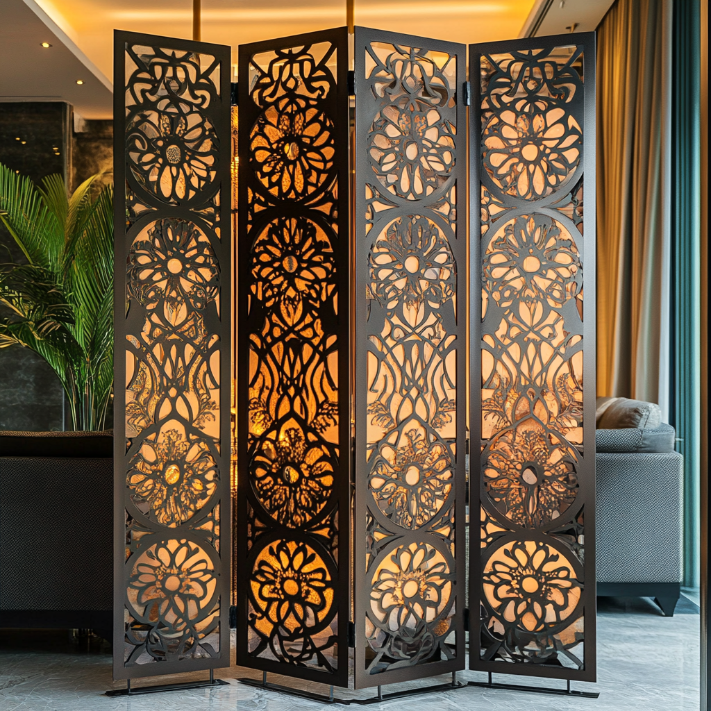 O que é biombo? Aprenda a usar essa peça decorativa 3 Biombo de aço estilo ornamental